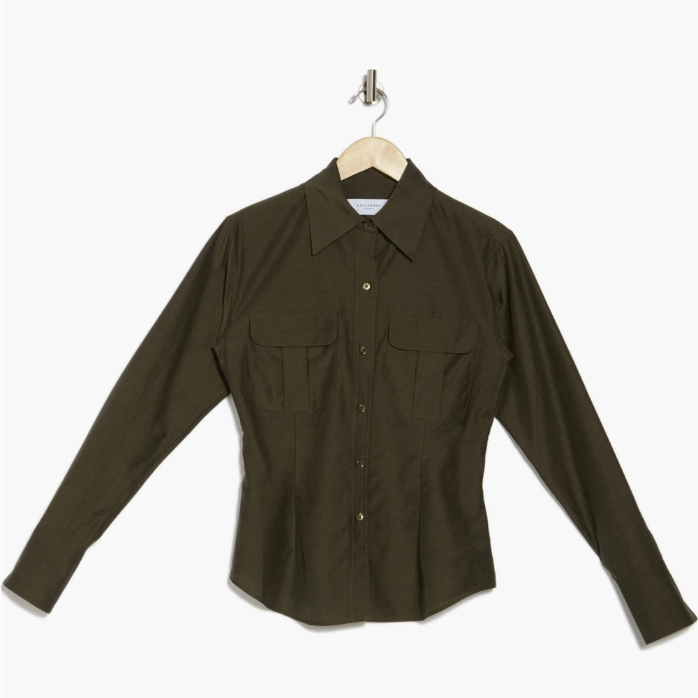 Equipment Women's Brown Jamie Utility Pocket Button-Up Shirt size 2